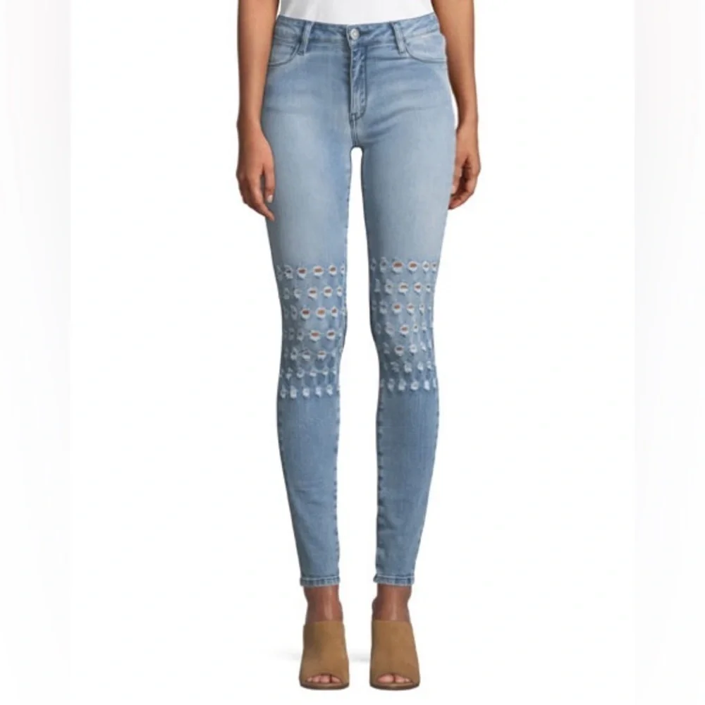 NWT Brokenbow Emma Mid Rise AI Rush Jeans Krystal White 28 Moto Ankle